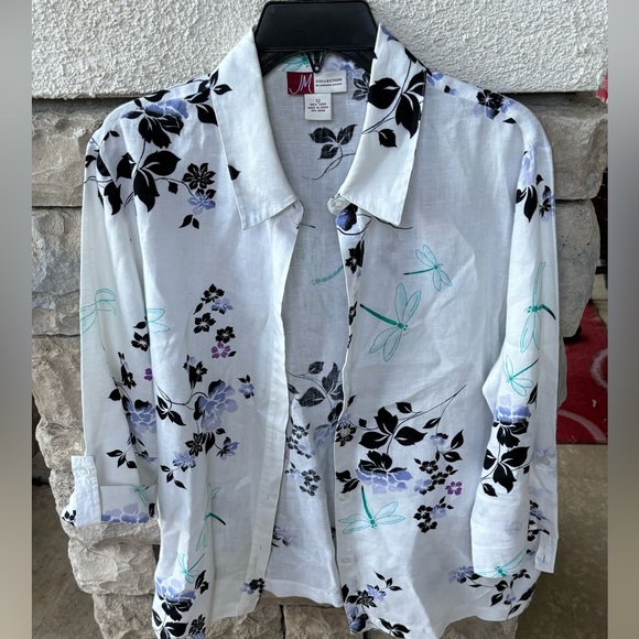 JM Collection Linen button down top blouse size 12 - Picture 3 of 8